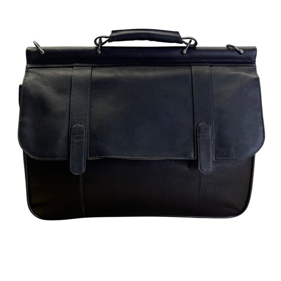 Solo Black Leather Adjustable Strap Multiple Compartments Portfolio Bag - New - Picture 5 of 14